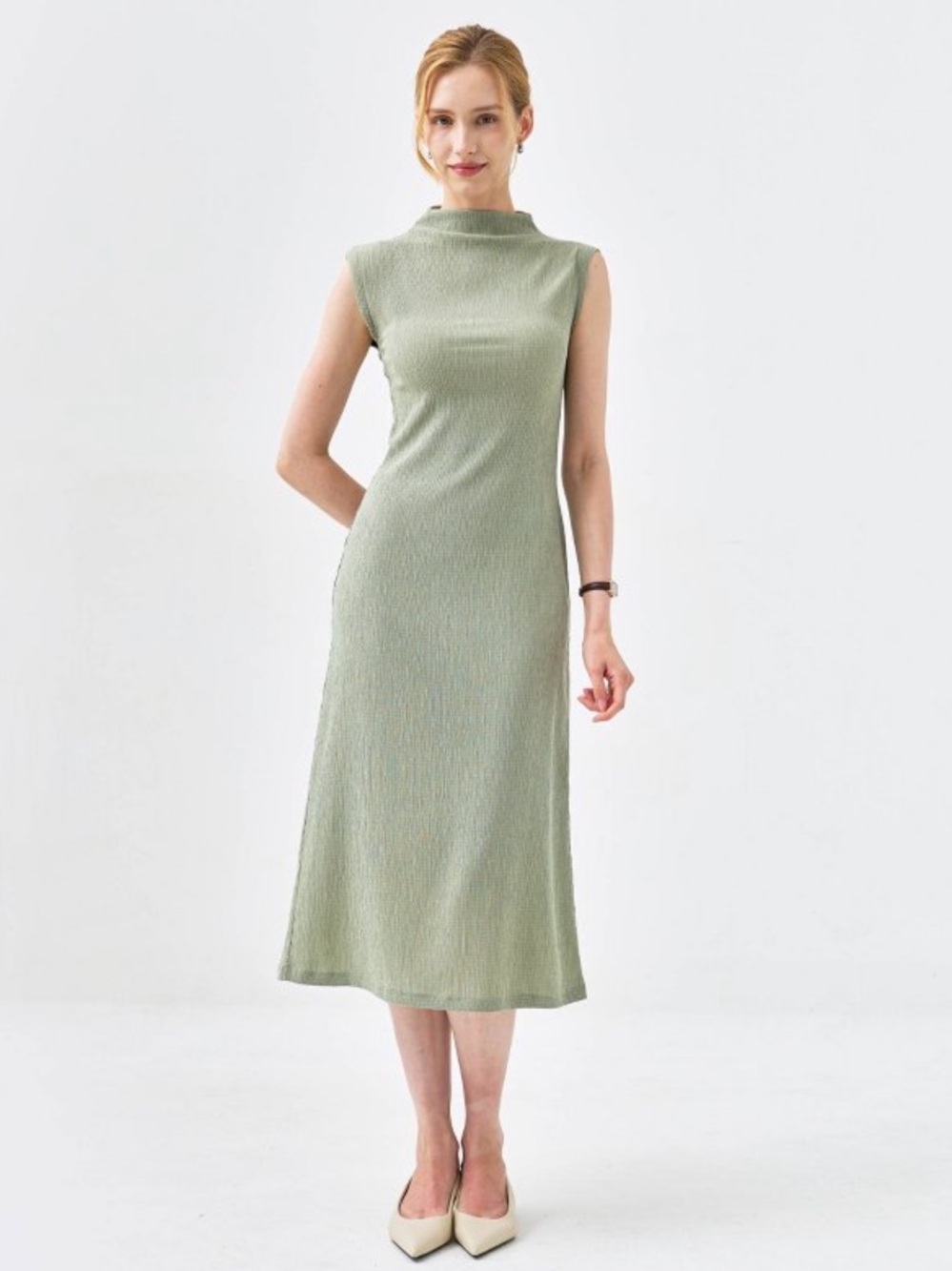 a new day Sleeveless Mock Neck Midi Dress in Sage Green